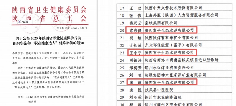 富平公司三名職工榮獲陜西省“職業(yè)健康達(dá)人”榮譽(yù)稱號(hào)